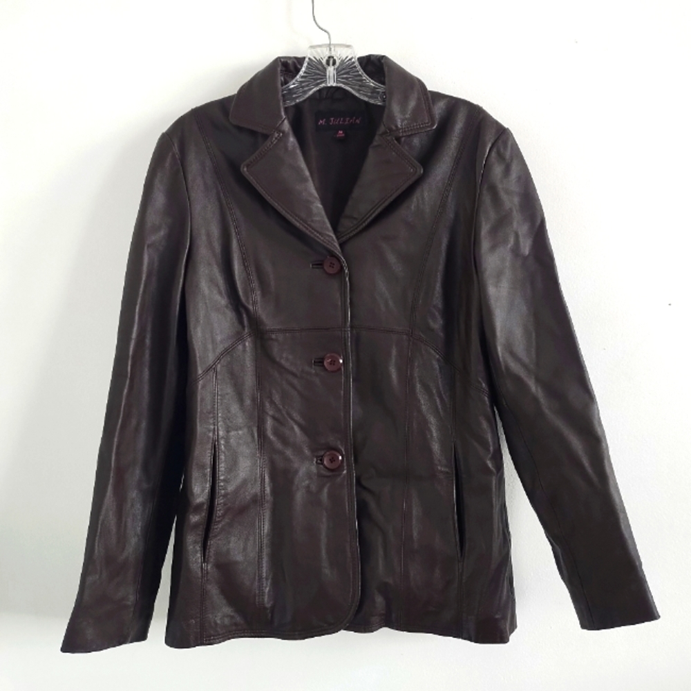 Vintage M. Julian Chocolate Brown Leather Y2K Goth Blazer Jacket